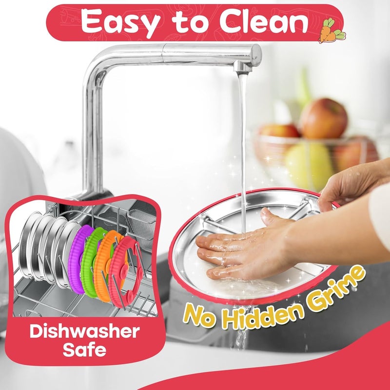 Semloo Stainless Steel Kids Plates with Suction, 2Pack 9" Divided Toddler Plates Removable Non Slip Silicone Sleeves Baby Feeding Led Weaning Supplies, BPA Free, Unbreakable Dishwasher Safe - Image 5